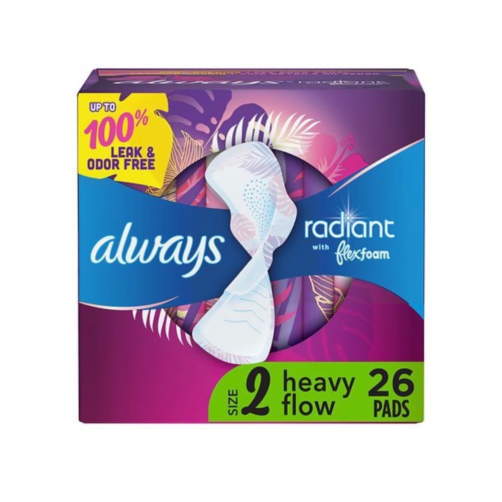 Always Radiant Pads, Heavy, with Wings Clean Scent, Size 2, 26 Pads.